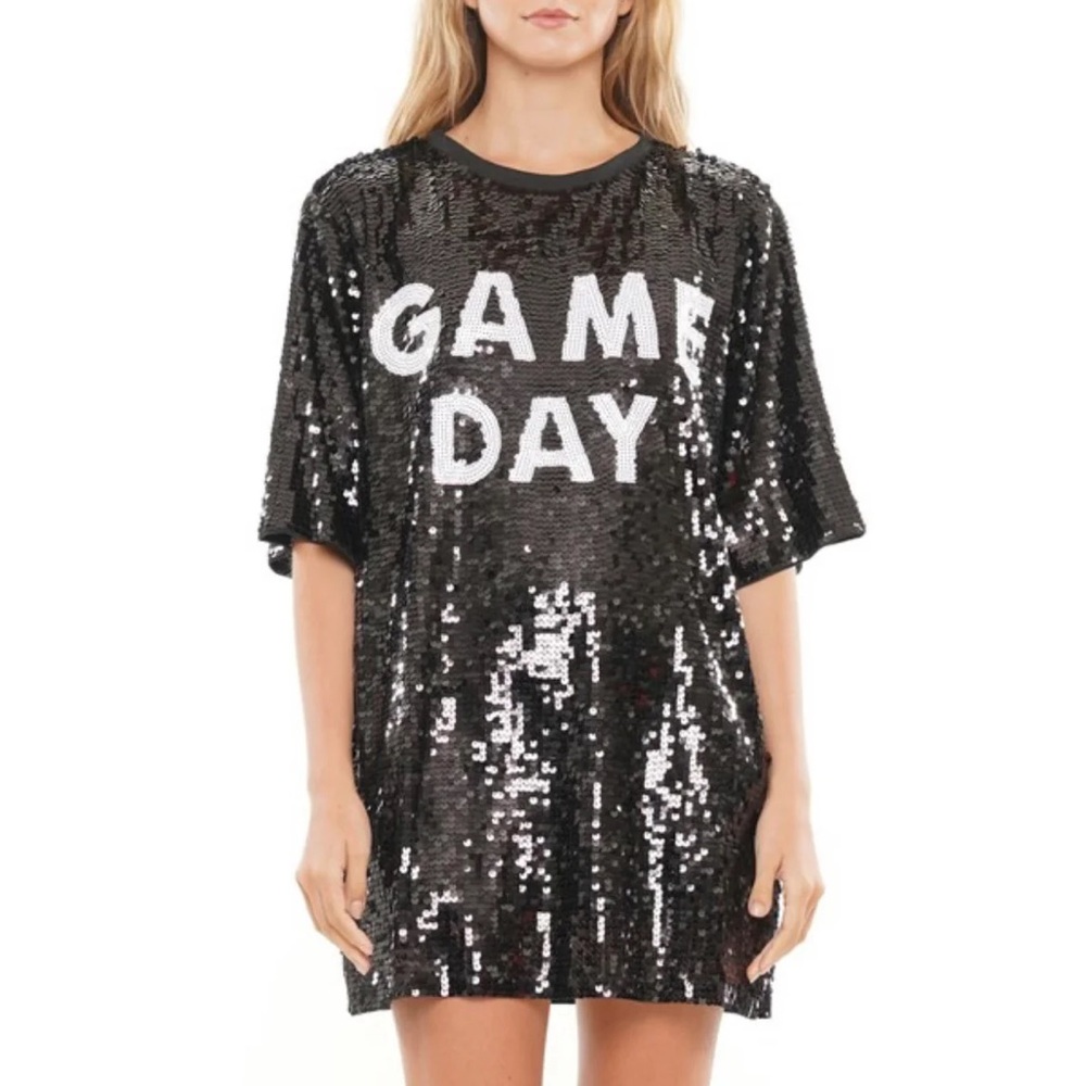 Black Sequin 'Game Day' T-Shirt Dress